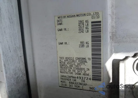 2010 Nissan Altima 2.5 S z USA, uszkodzony, nr VIN 1N4AL2AP9AN493724